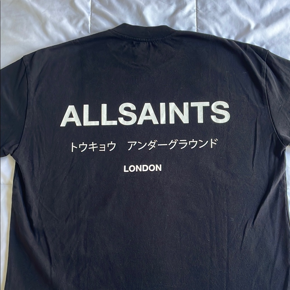 All Saints Black Short Sleeve Tee with Graphic Design